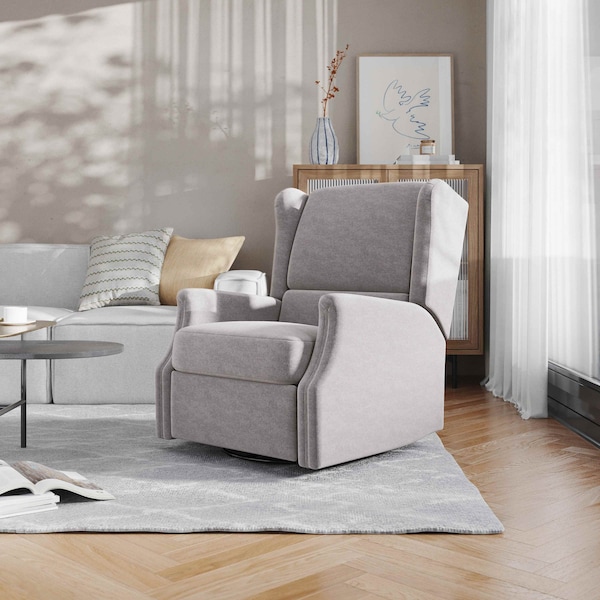 Flash Furniture Omma Swivel Glider Rocker Recliner Chair, Manual 360 Degree Swivel Wingback Recliner, Light Gray CY-RAC-537-LTGRY-GG - main